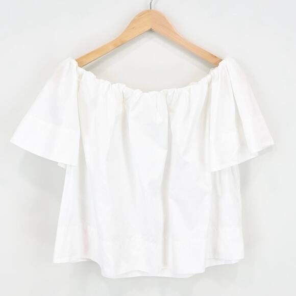 Vince Tops - Vince Shoulder Play Poplin Cotton Cropped Babydoll Top White Size Small